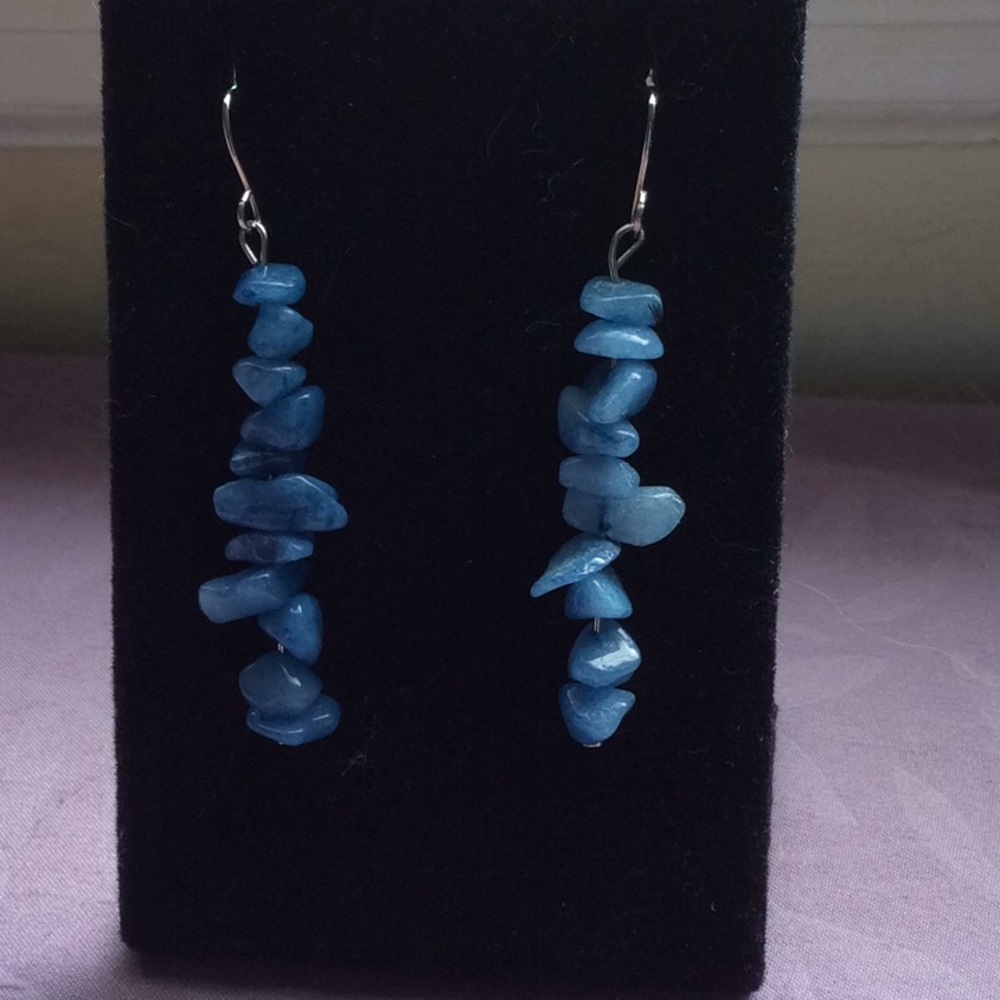 ASYMMETRIC BLUE STONE DANGLE EARRINGS 💙HANDMADE💙